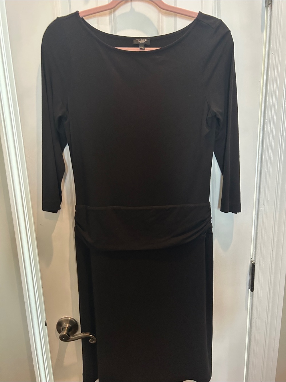 Talbots Black 3/4 Sleeve Ruched Drop Waist Sheath Dress